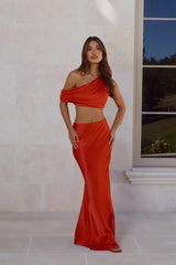 Indulgent Love Off Shoulder Satin Crop Top Red