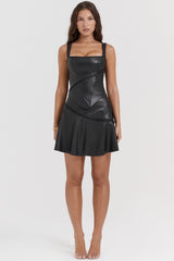 black vegan leather mini skirt