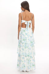 Vianne Tiered Cut-Out Maxi Dress Floral Blue