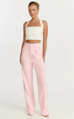 Melissa Pants - Pleat Front Wide Leg Tailored Pants in Pink