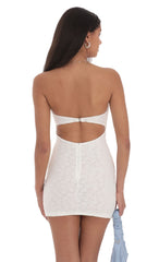 Textured Floral Cutout Dress in White