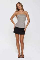 Soft Feminine Tailored Strapless Top Grey Pinstripe