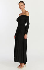 Antonia Midi Dress - Off The Shoulder Long Sleeve Dress in Black