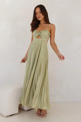 Frosted Berry Strapless Pleated Maxi Dress Lime