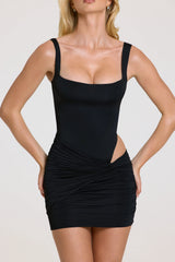 Square-Neck Mini Dress in Black