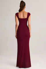 Modal Sweetheart-Neck Cowl-Waist Maxi Dress in Wine