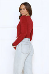 Knit Statement Cable Cropped Cardigan Red