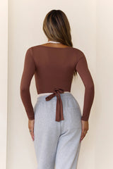 BASE Contour Ballerina Wrap Long Sleeve Crop Top Chocolate