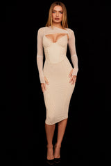 beige corset midi dress