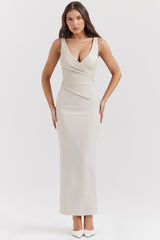 ecru vegan leather maxi dress