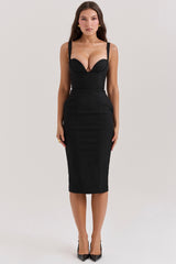 black sweetheart midi dress