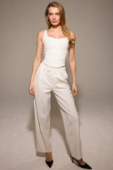 white pinstripe high waist tailored trousers