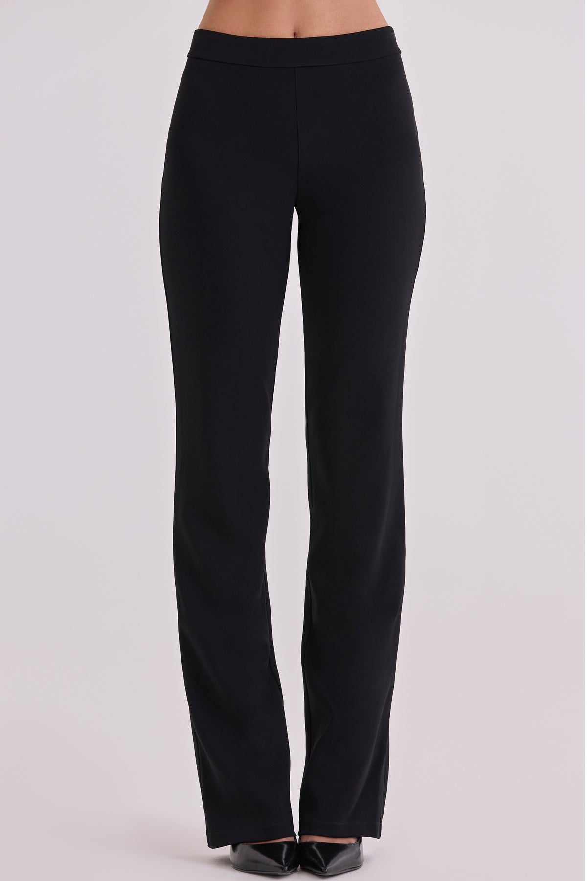 black straight leg trousers