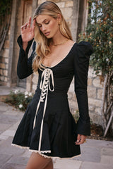 black & cream pleated mini dress