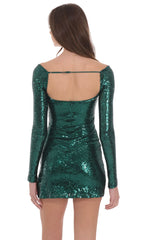 Sequin Long Sleeve Bodycon Dress in Green