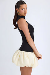 Modal Turtleneck Drop-Waist Bubble Hem Mini Dress in Black