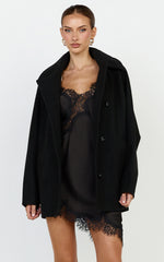 Rina Coat - Oversized Three Button Front Closure Coat in Black