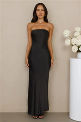 The Felicity Strapless Satin Maxi Dress Black