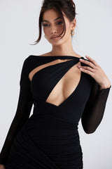 black glitter cutout mini dress