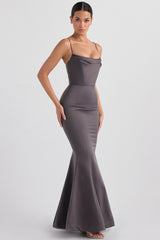 shadow satin fishtail gown
