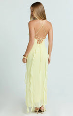 Connie Midi Dress - Ruffle Detail Dress in Lemon