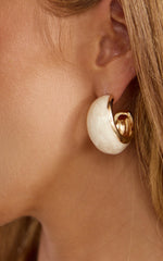 Cybill Earrings - Marble Hoop Earrings in White