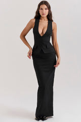 black sleeveless tuxedo top