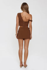 The Edit Tailored Off Shoulder Crop Top Brown