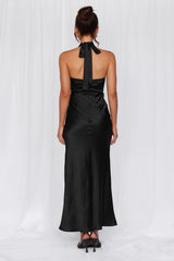 The Adeline Halter Satin Maxi Dress Black