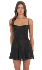 Textured Pattern A-line Dress in Black